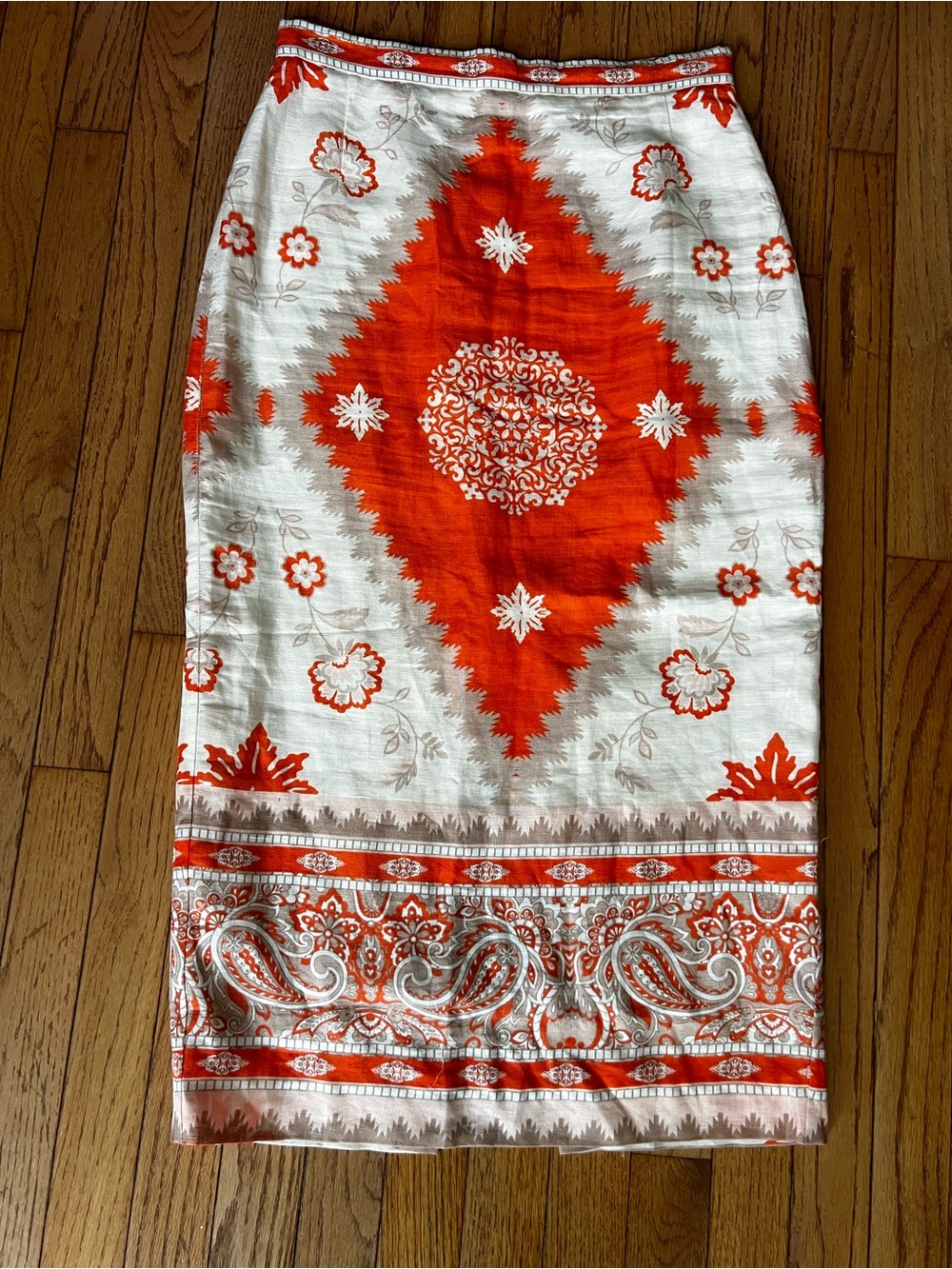 Antonio Melani Printed Amara Pencil Skirt Cream Orange Tan Size 6